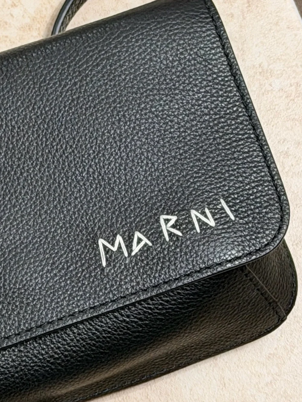 Marni Black Pebbled Leather Messenger Bag